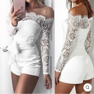 Lace white romper bridal
